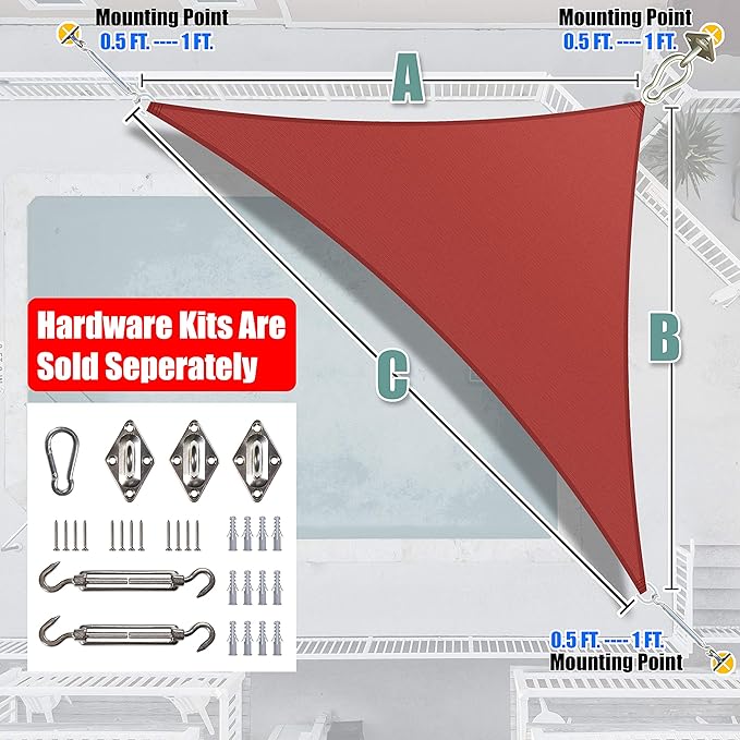 Amgo Custom Size 10' x 15' x 18' Red Right Triangle Sun Shade Sail Order to Make Canopy Awning UPF50+ AGSLT, 95% UV Blockage, Water & Air Permeable, 200GSM Commercial Standard (We Customize)