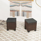 Outsunny 2 Pieces Outdoor Patio Ottomans, All Weather Wicker Outdoor Footstools with Removable Cushions, 3-in-1 PE Rattan Ottoman Seat, Footrest and Side Table for Backyard, Poolside, Gray