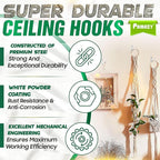 [UPGRADED] 200LBS 4Pcs Rotatable Ceiling Hooks with 4 Screw Points Plate Base, White Wall Mount Metal Hanger for Hanging Plants, Bird Feeders, Lanterns, Lights, Wind Chimes, Indoor Outdoor Decor