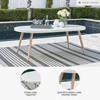 Signature Design by Ashley Seton Creek Casual Aluminum Outdoor Dining Table with Umbrella Hole and Cover Cap, White & Light Brown