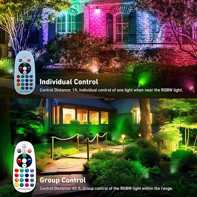 Halloween Christmas Outdoor Spotlights,12W RGBW Colors Changing Landscape Spotlight with Remote Control, IP65 Waterproof 110V LED Spotlight Indoor with US Plug for Yard Garden House (2Pack)