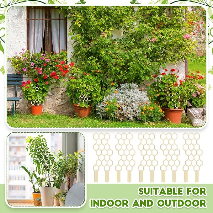 Nuenen 5 Pack Indoor Plant Trellis for Climbing Plants 11.8 Inches Small Garden Wooden Trellis for Potted Plants Honeycomb Shape Trellis Starter Holder for Outdoor Flower Plant Support Accessories