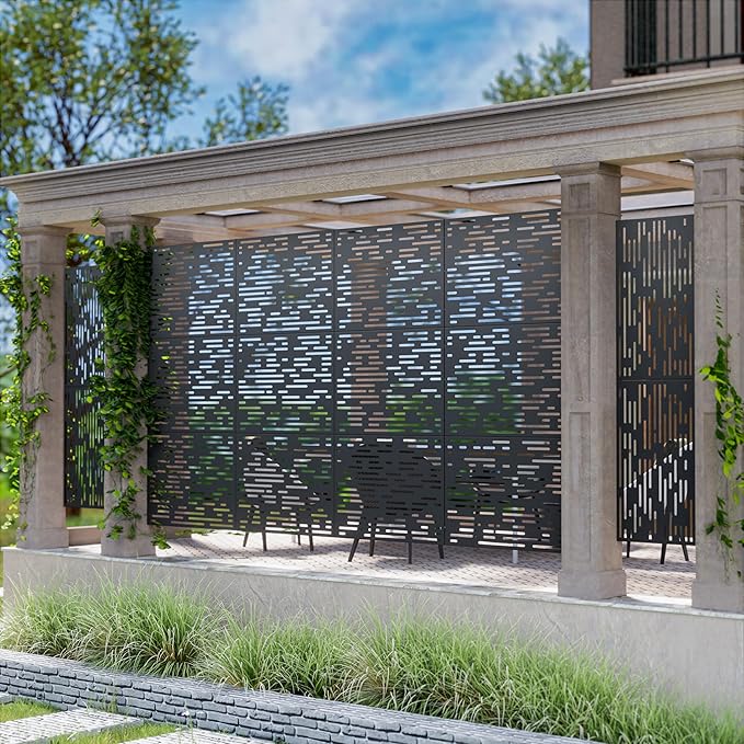 Casaphoria 72" H x 35" W Metal Outdoor Privacy Screen, Freestanding Decorative Divider for Patio, Deck, Balcony, and Garden with Stable Base, Black-Godfery