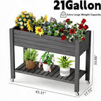 Elevated Raised Garden Bed with Legs, 33.66" Tall Self-Watering Resin Outdoor Planter Box with Storage Shelf, Drain Plug Water & Monitor for Plants Vegetables Flowers Fruits (Black)