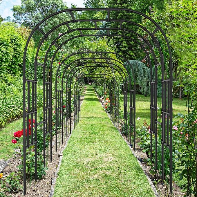 DoCred Garden Arch Trellis for Climbing Plants, 87 Inch Large Garden Trellises Outdoor Metal Plants Support Archway Arbor Tunnel for Vegetables Plant Cucumber Trellis Decoration, Black