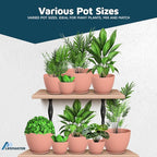 Planter Pots with Drainage Holes - Lightweight, Durable, and Space-Saving Pots for Indoor and Outdoor - Versatile Functionality, Simple Modern Design, Set of 5 Plastic Planter Pots - Pink