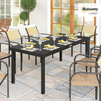 Outsunny 75" x 35" Outdoor Dining Table for 8 People, Rectangular Aluminum Frame Garden Table with All-Weather Faux Wood Top for Garden, Lawn, Patio, Black