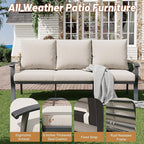 HOMREST Outdoor Couch Aluminum Patio Furniture Sofa, 3-Seat All-Weather Metal Outdoor Patio Furniture with Cushions, Beige