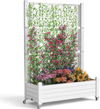 EasyUp Raised Garden Bed with Trellis for Climbing Plants,Outdoor Herb Garden Planter with Drainage Plug and Gauge,Durable Dust-Proof Resin for Garden, Patio, Balcony, and Backyard