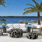 LVTXIII Indoor/Outdoor Extra Large Inflatable Ottoman Pouf D31 x H14 Inch, Round Footstool with Handle, Weather-Resistant Portable Furniture for Patio, Camping, Beach, Elegant Vines Black