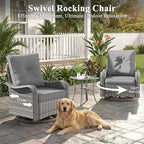 2-Seat Modern Patio Furniture Set with Swivel Rocking Chairs, Thick 4″ Cushions, Dual-Strand Wicker Rattan, Rust-Resistant Steel Frame – Outdoor Conversation & Modular Sectional,Gray
