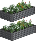 2PCS 4x2x1FT Galvanized Raised Garden Bed, Galvanized Planter Raised Garden Boxes Outdoor, Large Metal Raised Garden Beds for Vegetables-Grey