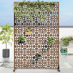 Casaphoria Metal Privacy Screen Outdoor, 72" H x 47" W Freestanding Decorative Privacy Screen for Patio Deck Balcony Garden with Stable Base, Brown-Perilla