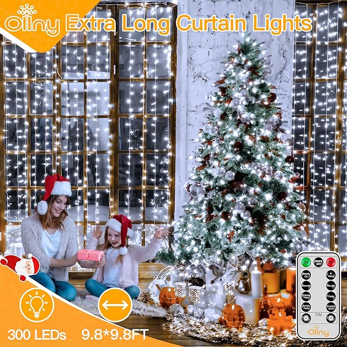 Indoor String Lights 300 LED Curtain 9.8 x 9.8 ft Remote Control