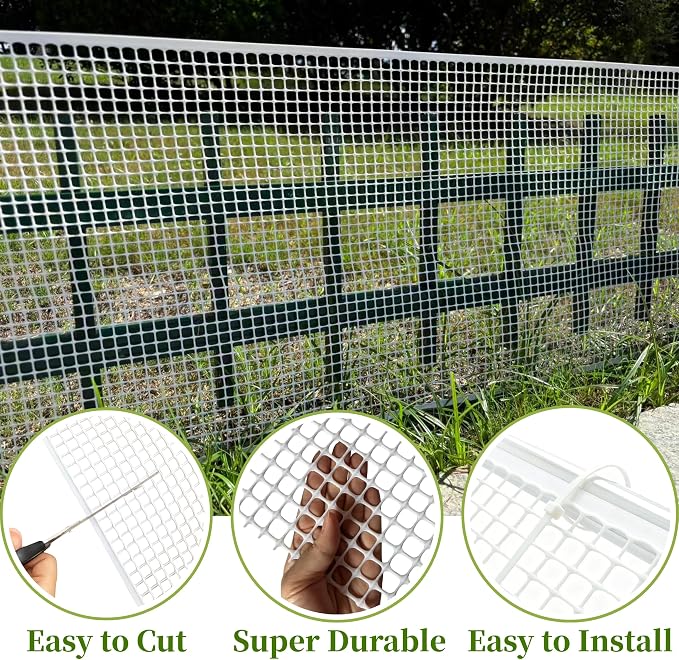 Garden Netting Plastic Mesh Fence, White HDPE, 15.7 x 20 Ft
