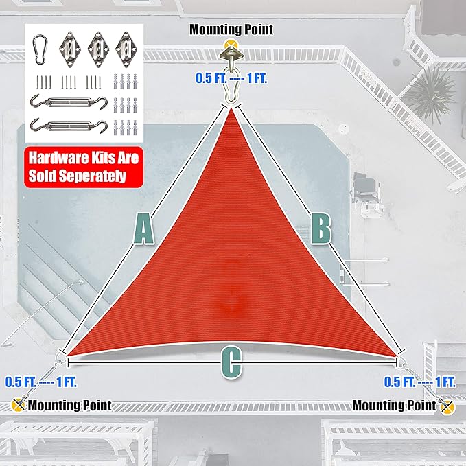Amgo Custom Size 18' x 18' x 18' Red Triangle Sun Shade Sail Order to Make Canopy Awning UPF50+ AGSLT, 95% UV Blockage, Water & Air Permeable, 200GSM Commercial Standard (We Customize)