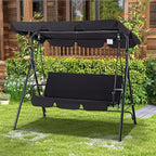 AECOJOY Porch Swing with Stand, Outdoor Swings for Adults, 3-Seat Outdoor Swing with Canopy, Outside Swing Bench with Removable Cushion, Suitable for Backyard, Garden, Yard, Poolside, Balcony (Black)