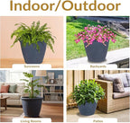Sunnydaze 24-Inch Anjelica Large Plastic Pot for Plants - Outdoor Double-Walled Large Plastic Planter with Drillable Drainage Holes - Slate - 4pk