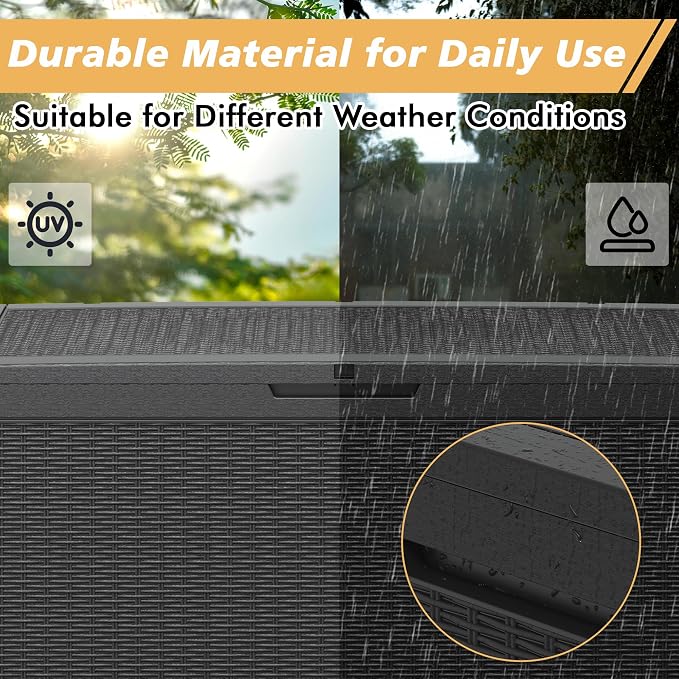 Deck Box Outdoor Storage, Black Resin, Lockable and Waterproof
