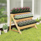 Giantex 3-Tier Vertical Raised Garden Bed, Wood Elevated Planter Box with Legs, Storage Shelf, Liners for Growing Vegetables Herbs Flowers, Indoor Outdoor Freestanding Raised Bed for Patio (Natural)