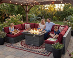 NICESOUL 9 Piece Plus Size Outdoor Patio Conversation Set with Firepit Natural Gas/Propane, 29.3'' High Back Modular Sectional Sofa Sets, Heavy Duty Backyard Furniture, 2 Color Cushion Red & Grey