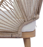 Merax 2-Piece Acacia Wood Patio Set - Curved Tub Loveseat & Slatted Coffee Table with Woven Rope Accents & Weather-Resistant Cushions for Deck, Porch or Garden,Teak+ Beige