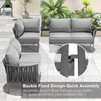 Outdoor Patio Furniture, 6 Pieces Outdoor Sectional L-Shaped Sofa Patio Conversation Sets, Patio Furniture Set with Thick Cushions and Coffee Table for Garden, Poolside, Backyard, Grey