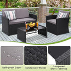 4-Piece Patio Furniture Set, Wicker Outdoor Rattan Sectional Sofa with Cushions and Glass Table, All-Weather Outdoor Conversation Set, Ideal for Garden, Porch, Backyard, Grey