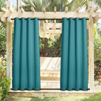 NICETOWN Blackout Top & Bottom Grommet Outdoor Curtains for Patio Waterproof Set of 2, Wind-Break Thermal Outdoor Drapes Cold & Heat Block Keep Privacy for Pergola, Peacock Teal, W52 x L84