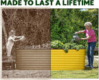 9-in-1 Galvanized Raised Garden Beds Outdoor // 8×2×2.5 ft Modular Planter for Gardening, Vegetables, Flowers // 32" Extra Tall Metal Raised Garden Bed (Yellow) // Patented Design Planter Box