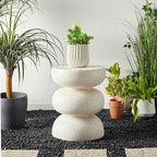 Glitzhome Outdoor Side Table Set of 2, 18" H Decorative Garden Stool MgO Faux Terrazzo End Table, Heavy Duty Indoor Outdoor Round Planter Stand for Living Room Bedroom Patio Deck Poolside,White