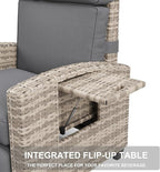 Towallmark Adjustable Rattan Recliner Chair, Patio Lounge Chairs with Cushion, Outdoor Porch Chaise with Flip Up Side Table & Footrest for Porch, Outside Balcony, Deck