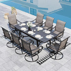 Sophia & William 9-Piece Patio Dining Set – 8 Swivel Chairs with Breathable Textiline Fabric & 84" Extendable Metal Table for Outdoor, Garden, Backyard