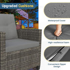 Wisteria Lane 4 Piece Patio Furniture Set, Wicker Outdoor Patio Conversation Furniture Set, All Weather Outdoor Patio Sofa with Cushion and Wood Table, Grey Wood