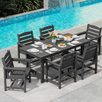 SERWALL 6-Person Outdoor Dining Table - 67" Rectangle HDPE Patio Table with Center Umbrella Hole, Weatherproof, Black