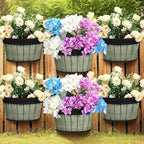 Layhit 6 Pcs Wall Hanging Planters Outdoor Pot Planter Wine Barrel Planter Distressed Oak Thickened Plastic Water Storage Flower Pots for Flower Indoor Outdoor(13.78 Inches,Grey Green)