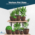 Planter Pots with Drainage Holes - Lightweight, Durable & Space-Saving Pots for Indoor and Outdoor - Versatile Functionality, Simple Modern Design, Set of 20 Plastic Planter Pots - Brown