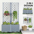 Outsunny Planter Box with Trellis, Self Watering Raised Garden Bed with Lockable Wheels, 56.3" Trellis Privacy Planter with Drainage Holes for Climbing Plants, Vines, Vegetables, Flowers, Gray