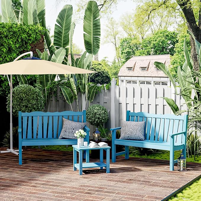 Outdoor Bench Weatherproof, 2-Person Garden Benches for Outdoors, All Weather HIPS Patio Bench Holds up to 800lbs, Never Rot or Fade, Comfort Bench for Porch, Garden, Patio, Backyard and Park