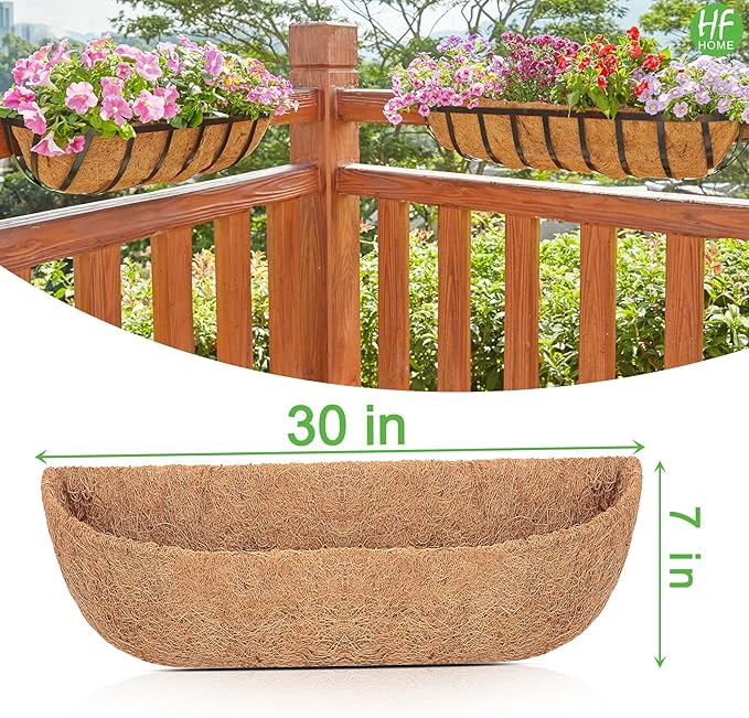 HFHOME 2 Packs 30 Inch Coco Liners for planters, 30" Trough Coconut Planter Hanging Basket Liners Replacement for Window Box Hanging Trough Planter