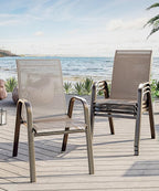 Outdoor Stackable Dining Chairs Set of 4, High-Back Patio Stacking Chairs, Patio Chairs with Textilene Farbic & Metal Frame for Lawn Backyard Deck Garden,Brown