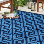 SAND MINE Waterproof Outdoor Rug 9x18 ft, Plastic Reversible Rug, Modern Area Rug, Large Floor Mat for Outdoors, RV, Patio, Backyard, Deck, Picnic, Beach, Camping, Blue