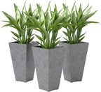 Outsunny 28 Inch Tall Planters for Outdoor Plants, Set of 3 Plastic Flower Pots with Marble Finish and Drainage Holes, Stackable Tapered Large Planters for Indoor Plants, Front Porch Decor, Gray