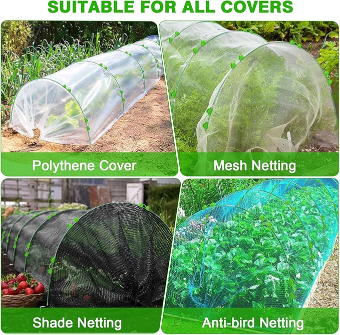 Garden Hoops for Raised Beds Row Cover, 36pcs 8ft Greenhouse Garden Grow Tunnel Netting Hoops, Greenhouse Support Hoops Garden Bed Hoops, Flexible Fiberglass DIY Hoops for Outdoor Plant, 24pcs Clips