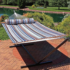 Sunnydaze Quilted Outdoor Hammock with Spreader Bars - Heavy-Duty 450-Pound Capacity Double Hammock for Outside - Ocean Isle