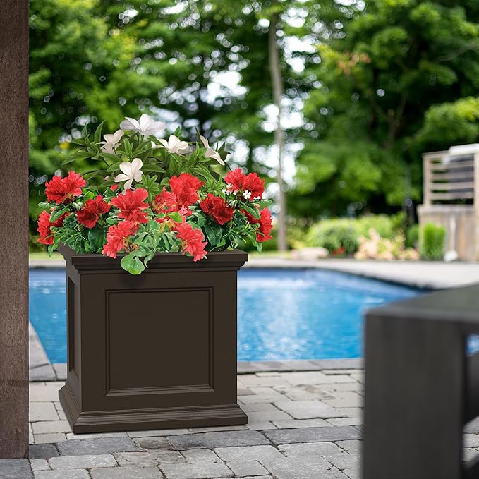 Mayne Fairfield 24-Inch Self Watering Square Planter Box, Weather-Resistant and Durable, Ideal for Indoor and Outdoor Use, Perfect for Patio, Porch, or Entryway