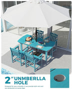 Ciokea HDPE Outdoor Dining Set, 5-Piece Patio Table and Chairs Set with Umbrella Hole, All-Weather Patio Dining Sets for 4, Durable Patio Furniture for Backyard, Garden, Lawn & Poolside, Lake Blue