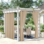 NICETOWN 2 Panels Patio Outdoor Curtains 95 inch Long Waterproof, Home Fashion Thermal Insulated Rustproof Grommet Room Darkening Drapes Sound Reducing for Cabana, W84 x L95, Biscotti Beige