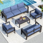 Solaste Aluminum Patio Furniture Set for All Weather, Modern Metal Outdoor Furniture Set with 27.5" Deep Seating and 3.2" Wide Armrest, Outdoor Patio Conversation Set with 10" Back Cushion, Blue