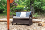 Suncast Outdoor Wicker Love Seat with 23-Gallon Storage, Comfortable Seating for Two, Ergonomic Back Support, All-Weather Furniture for Patio, Deck, and Garden, Java, Made in the USA